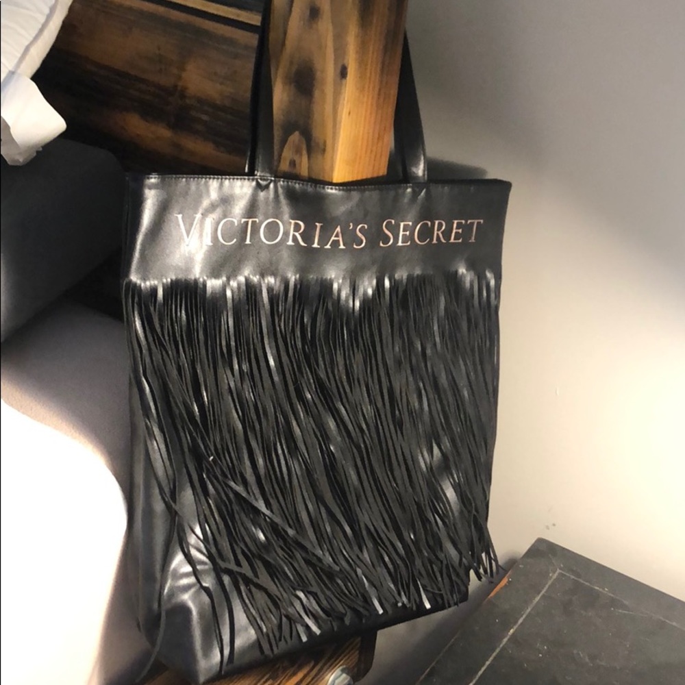 Victoria secret black fringe tote